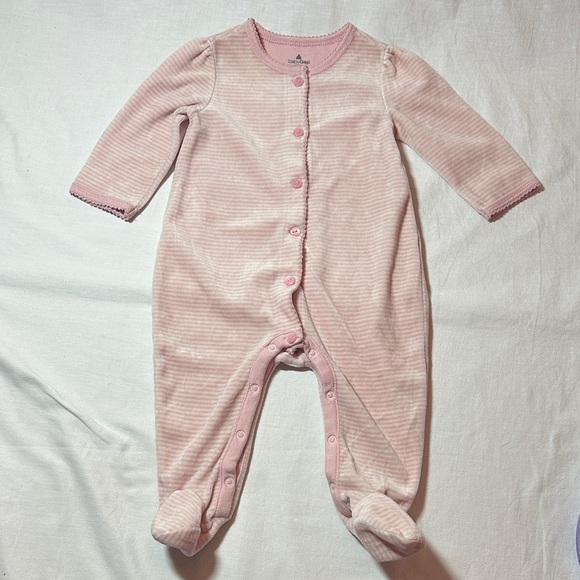 GAP - Pink Striped Velour Footie Onesie - Picture 1 of 3